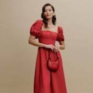 Reformation Marella Linen Dress Red - Size 12